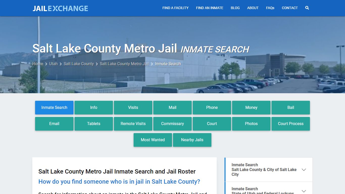 Salt Lake County Metro Jail Inmate Search - Jail Exchange